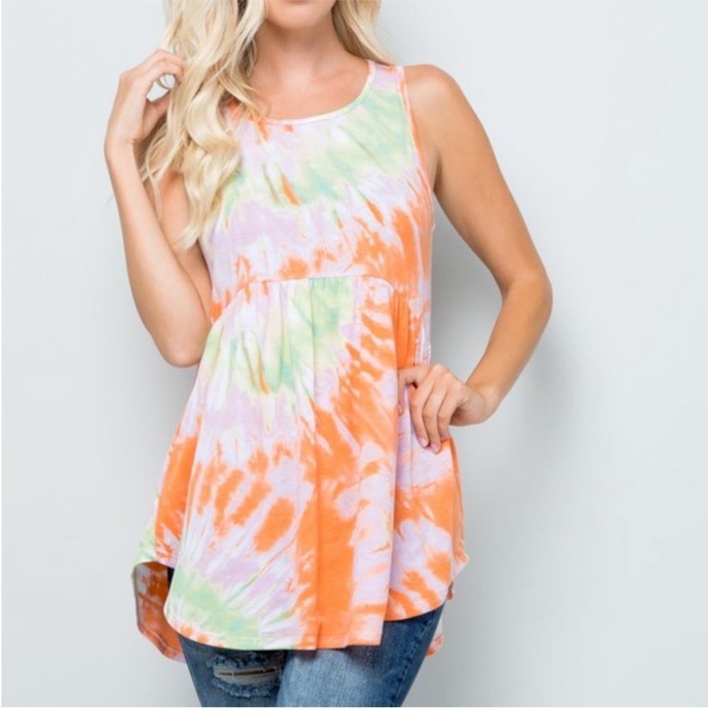 NWT Tie-Dye Sleeveless Top - Orange, Green, and Pink